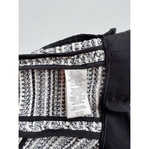 REBECCA TAYLOR Grey Striped Cotton Tweed Leather Trim Peplum Blazer, Size 6 - Picture 15 of 16